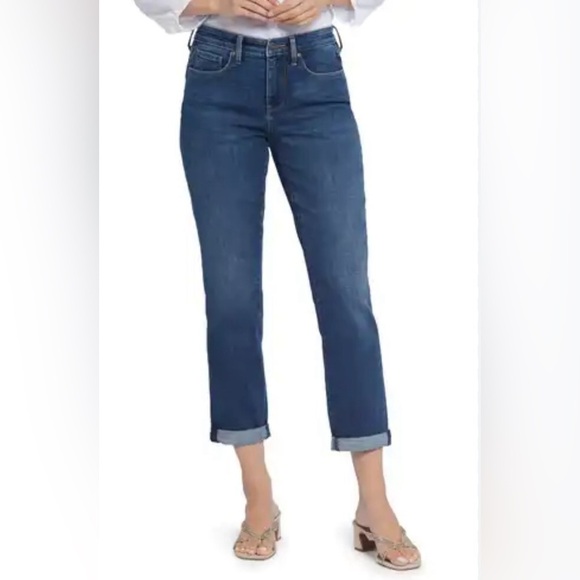 NYDJ Ankle Jeans Mid-Rise Cuffed Lift-Tuck Technology Light Blue Wash 12 - Picture 1 of 16